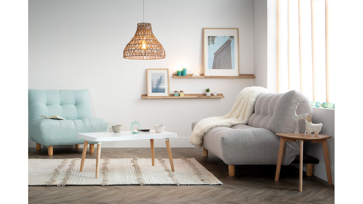 Divano convertibile design scandinavo grigio e quercia YUMI