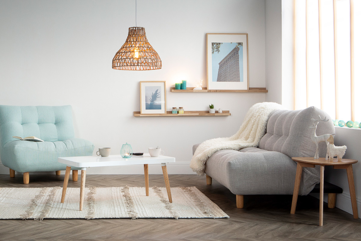 Divano convertibile design scandinavo grigio e quercia YUMI