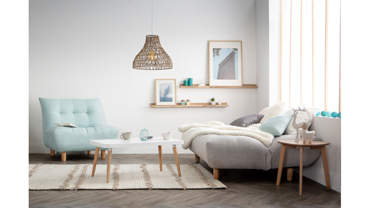 Divano convertibile design scandinavo grigio e quercia YUMI