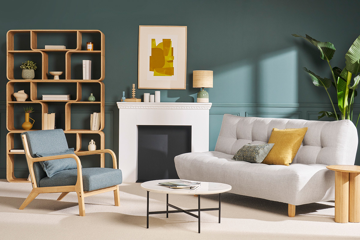 Divano convertibile design scandinavo grigio e quercia YUMI