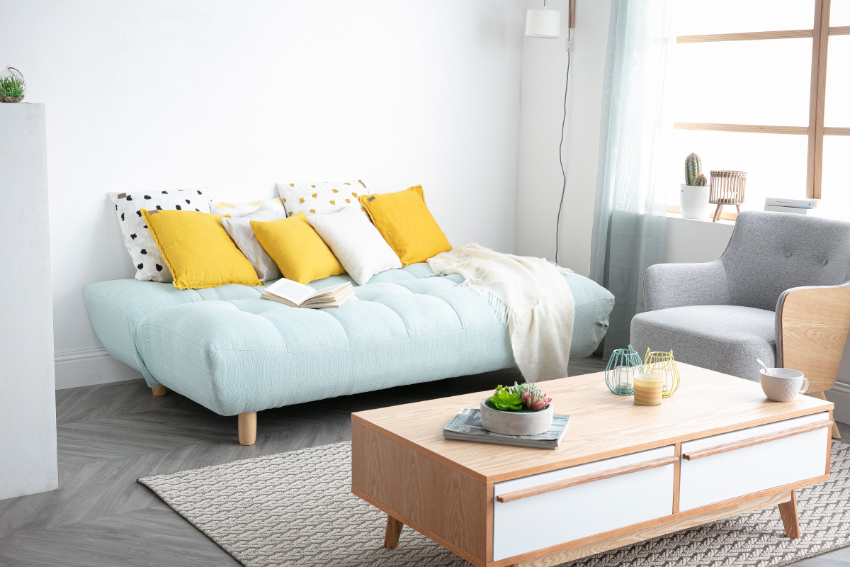 Divano convertibile design scandinavo verde acqua YUMI