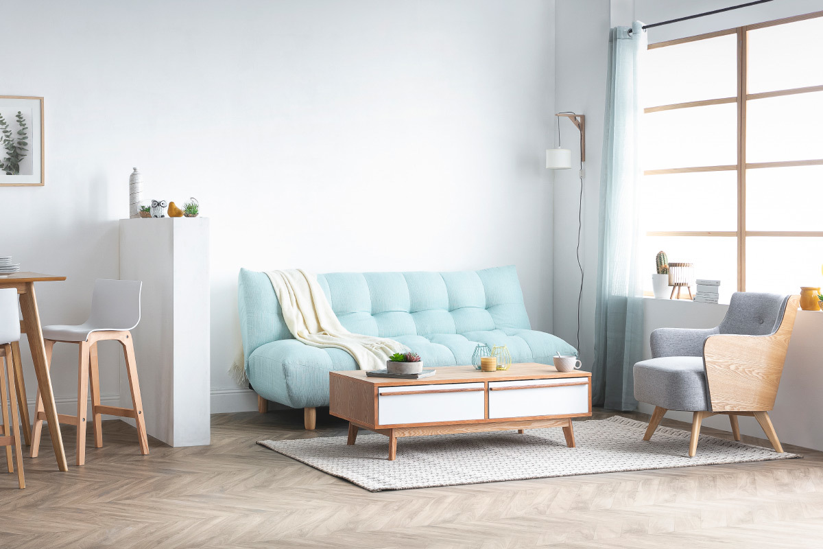 Divano convertibile design scandinavo verde acqua YUMI