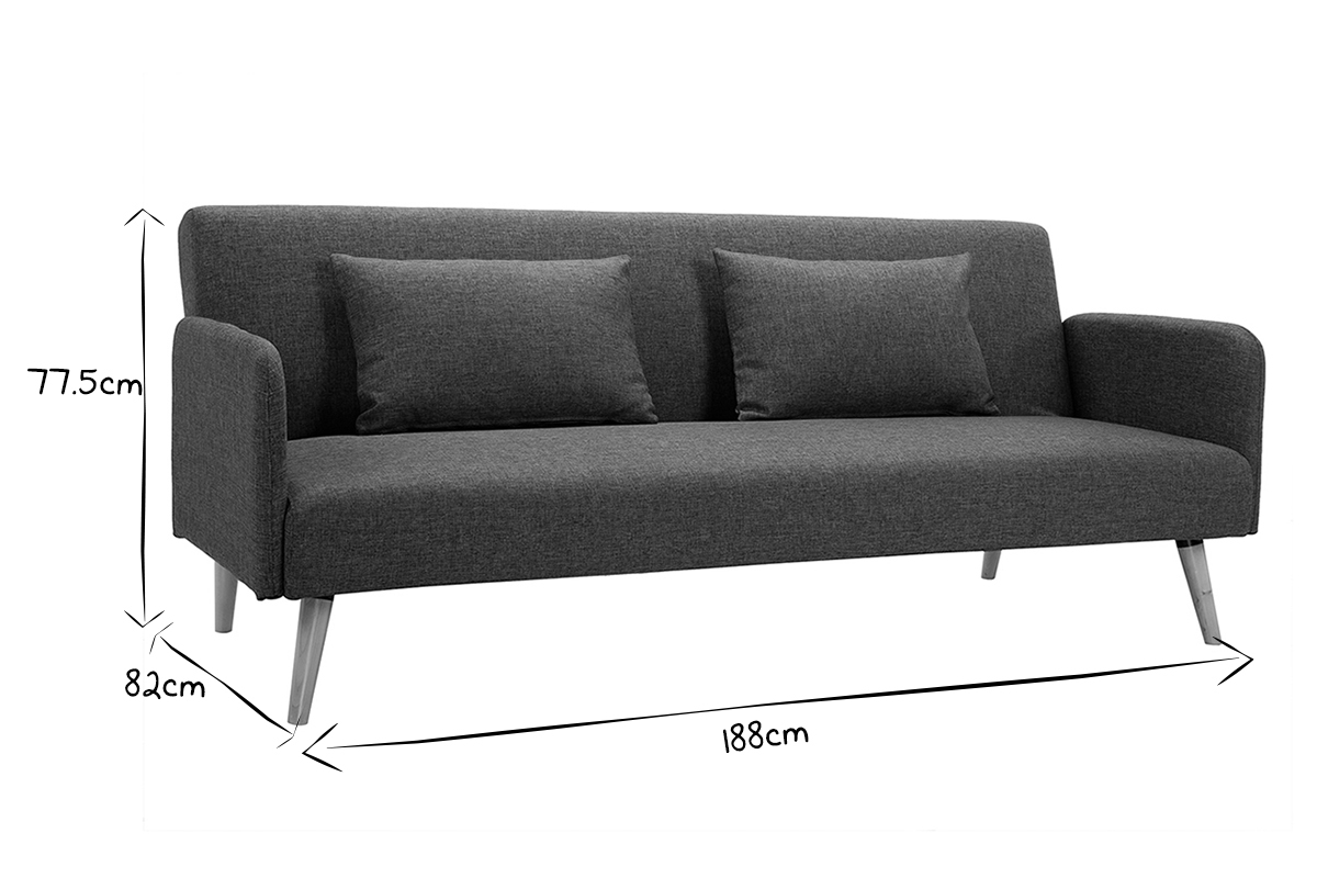 Divano convertibile scandinavo 3 posti grigio scuro LULA