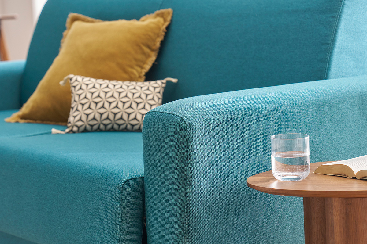 Divano convertibile scandinavo blu foglia di t e legno GRAHAM