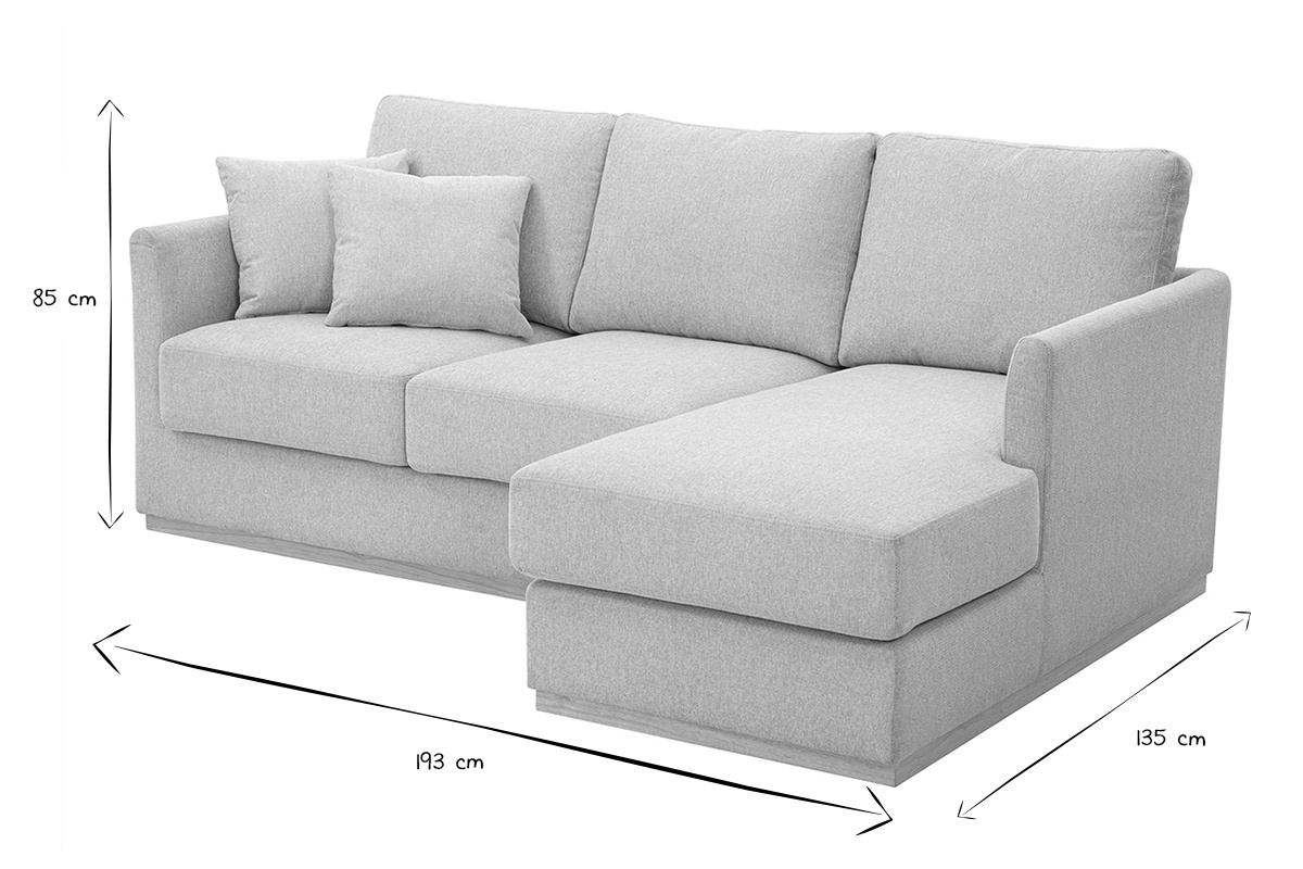 Divano d'angolo destro in tessuto effetto velluto beige testurizzato 3 posti MOSS