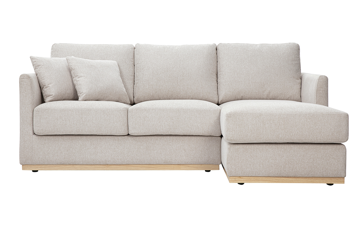Divano d'angolo destro in tessuto effetto velluto beige testurizzato 3 posti MOSS