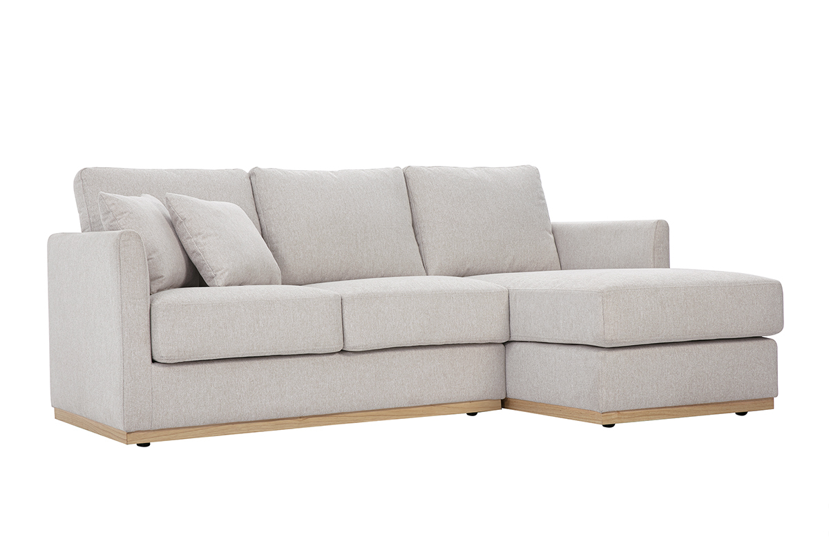 Divano d'angolo destro in tessuto effetto velluto beige testurizzato 3 posti MOSS