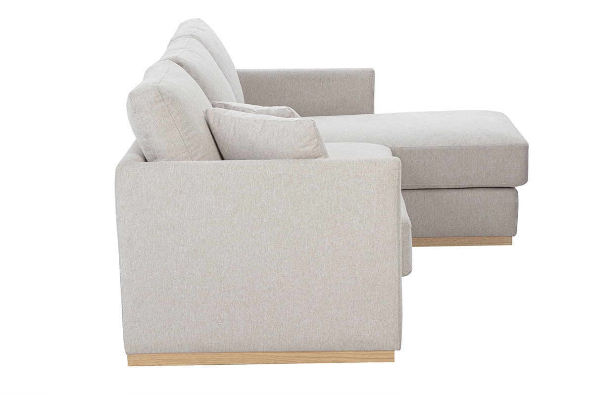 Divano d'angolo destro in tessuto effetto velluto beige testurizzato 3 posti MOSS