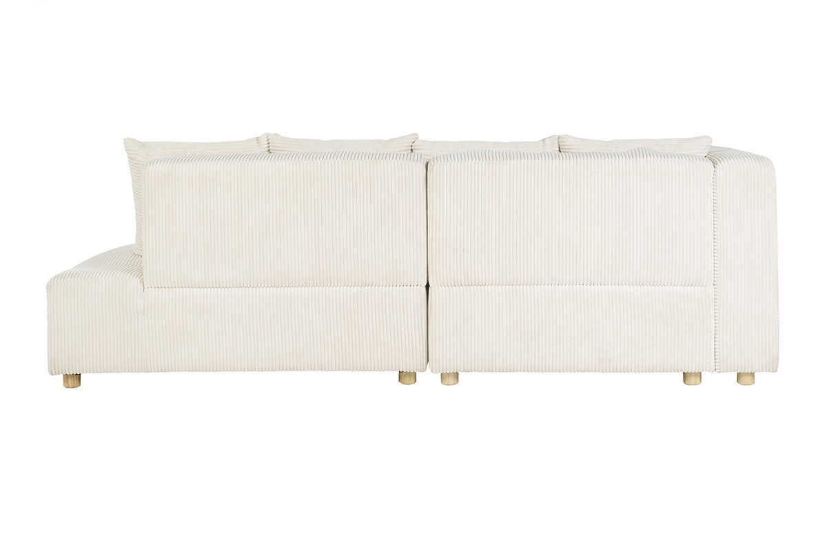 Divano d'angolo sinistro a 3 posti in velluto costato beige e legno chiaro HARLEM