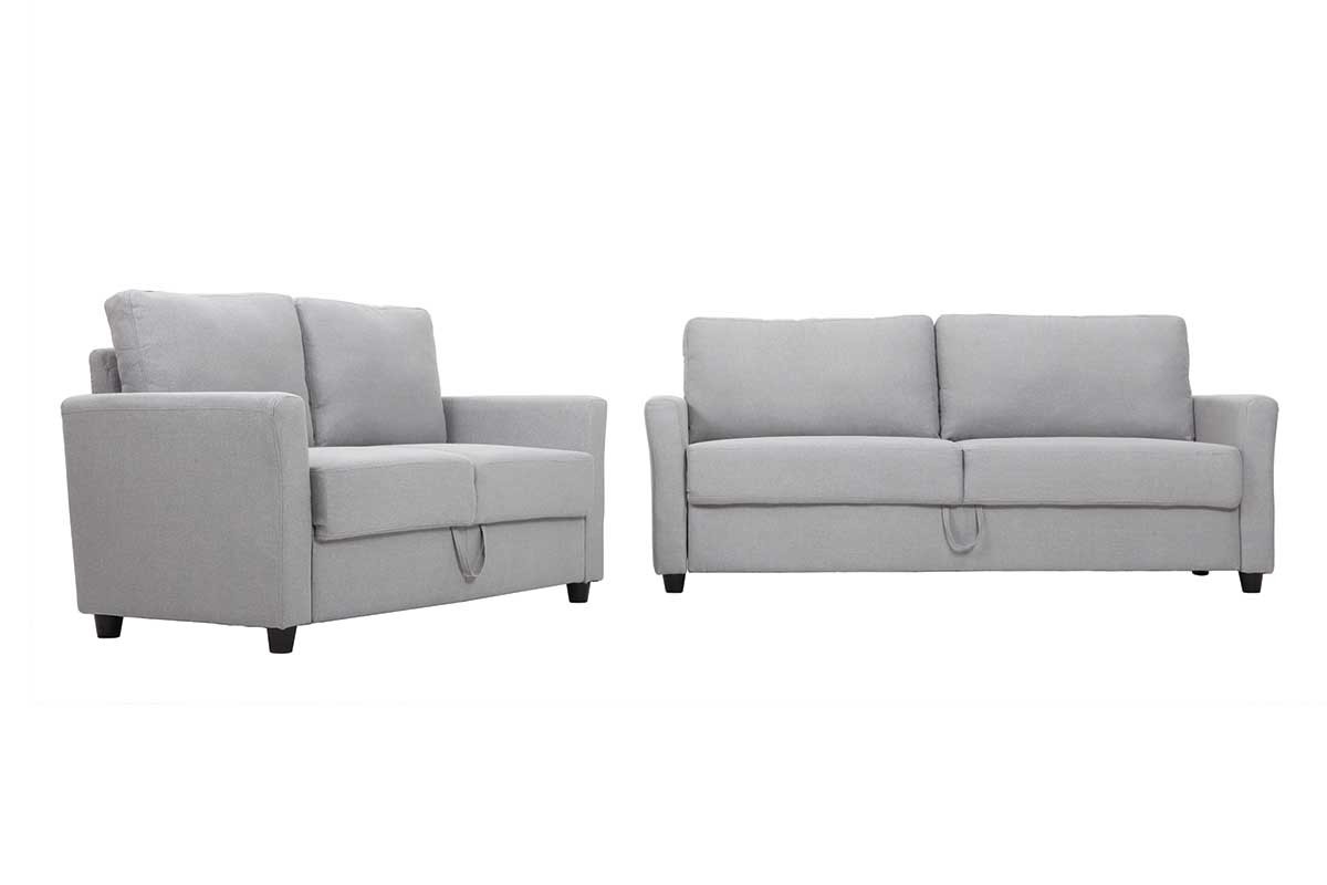 Divano design 2 posti con baule - tessuto e legno di hevea - ELYOT