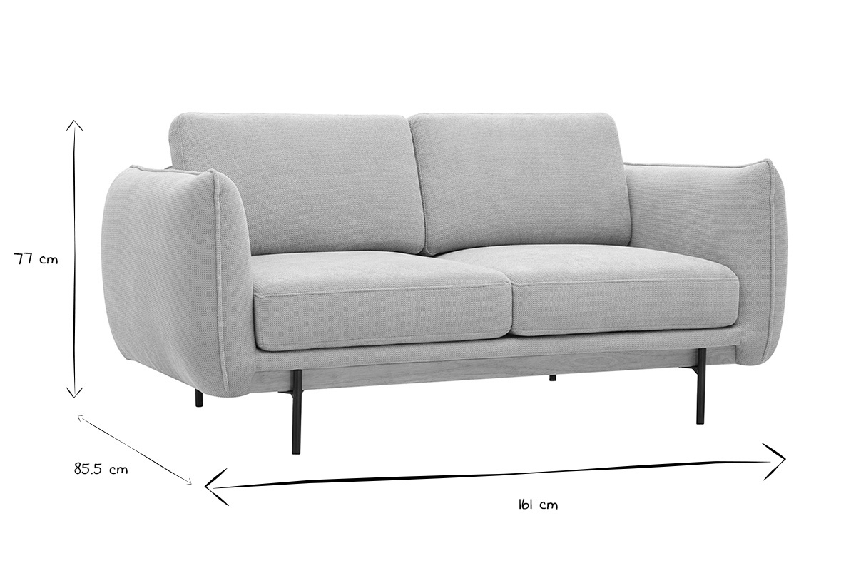 Dimensions del divano di design a 2 posti TODD: L161 x P85,5 x H77 cm in nero e bianco.