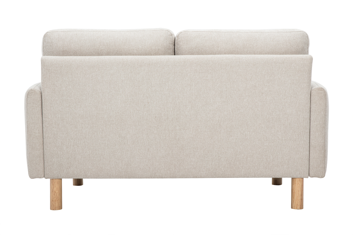 Divano beige 2 posti BONO, vista posteriore, piedi in legno chiaro.