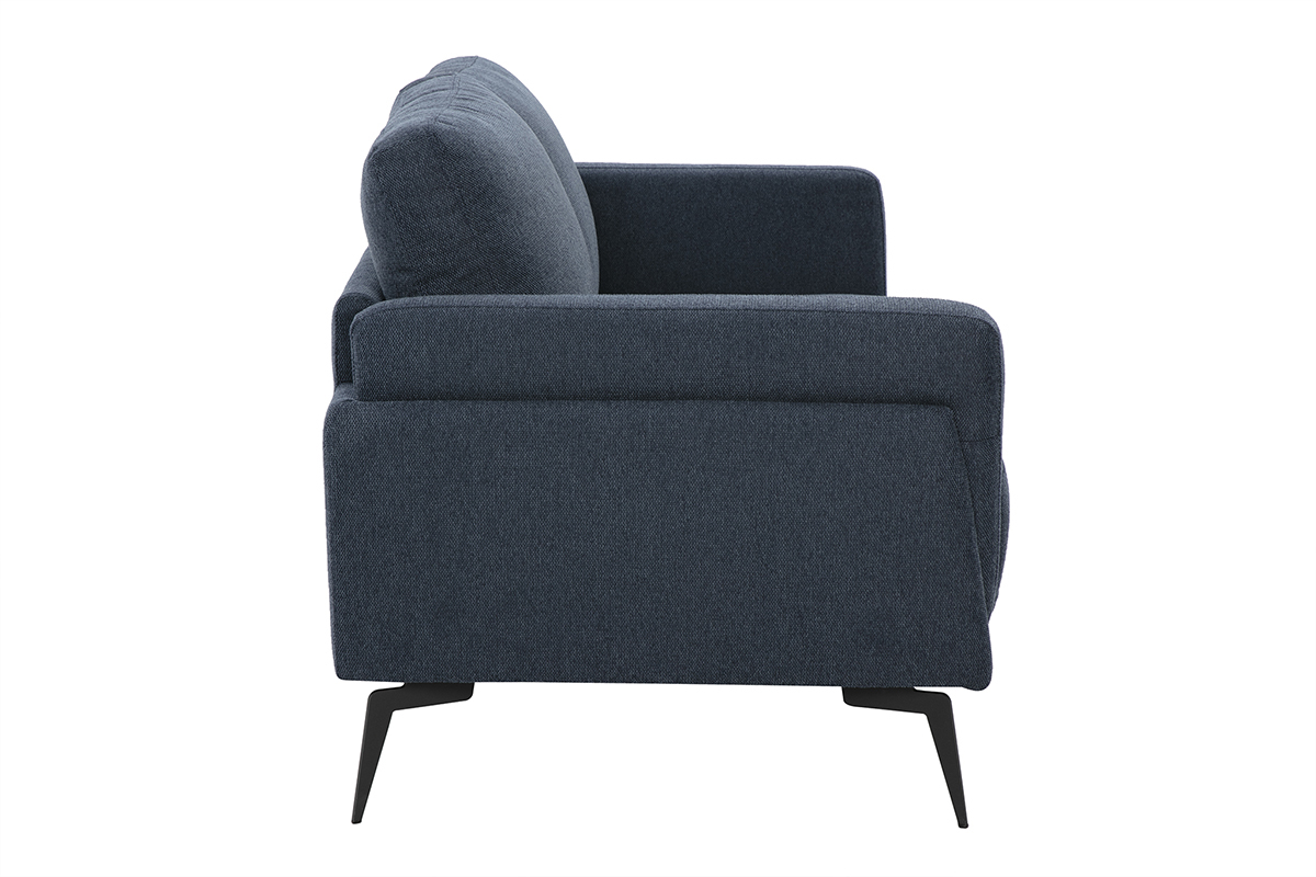 Divano design 2 posti in tessuto effetto velluto testurizzato blu scuro e metallo nero MOSCO