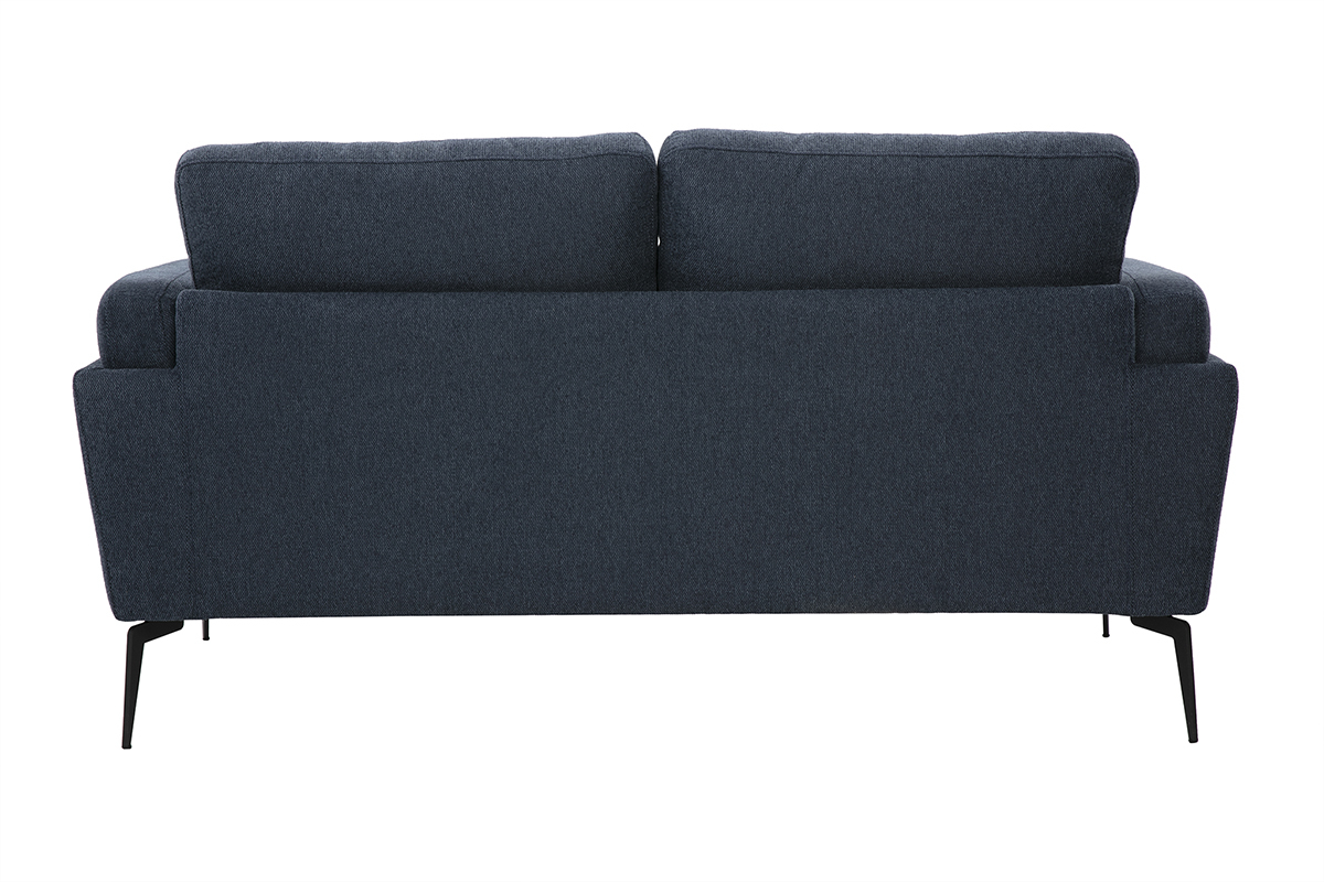 Divano design 2 posti in tessuto effetto velluto testurizzato blu scuro e metallo nero MOSCO
