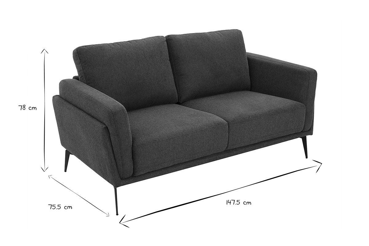 Divano design 2 posti in tessuto effetto velluto testurizzato blu scuro e metallo nero MOSCO