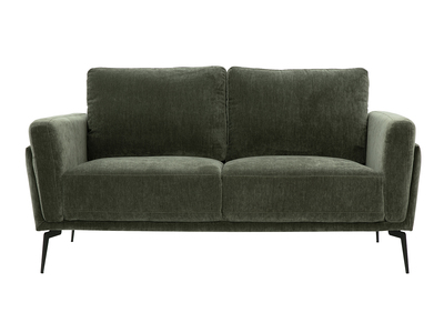 Divano design 2 posti in tessuto effetto velluto verde cachi e metallo nero MOSCO