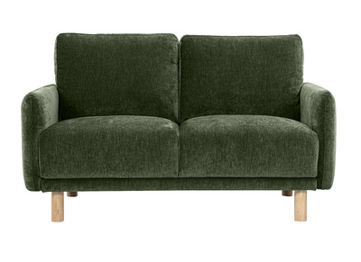 Divano design 2 posti in tessuto effetto velluto verde kaki e legno chiaro BONO