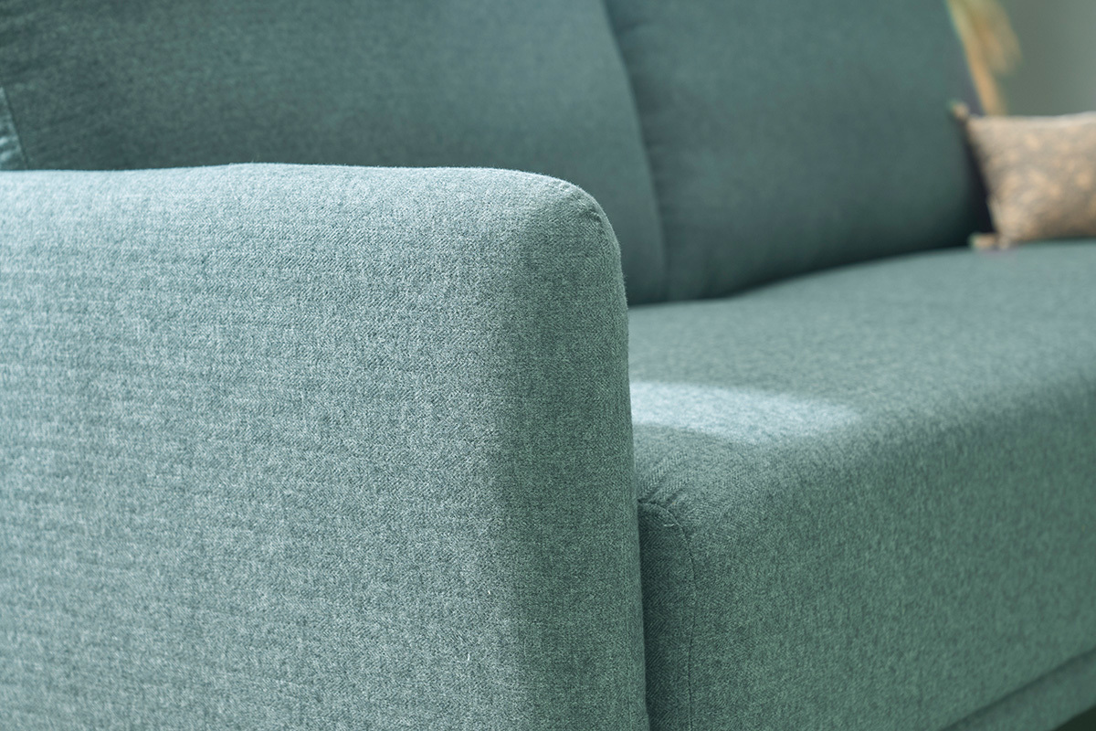 Divano design 2 posti in tessuto verde grigio e legno chiaro BONO