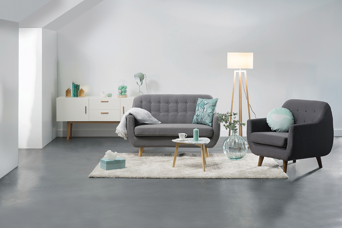 Divano design 2 posti sfoderabile in tessuto grigio YNOK