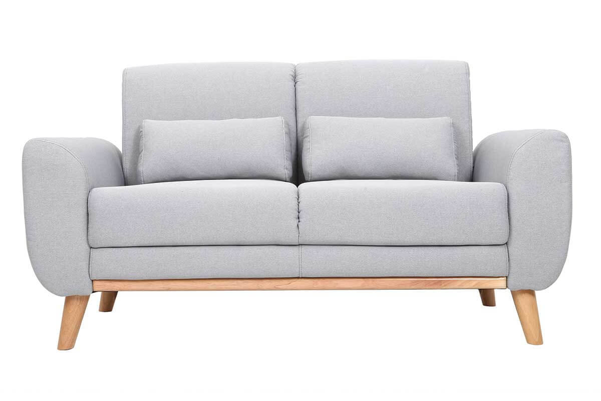 Divano design 2 posti tessuto grigio chiaro piedi in quercia EKTOR