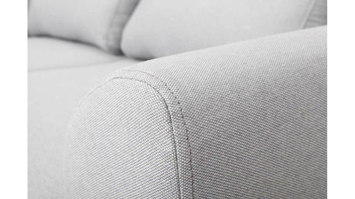 Divano design 2 posti tessuto grigio chiaro piedi in quercia EKTOR