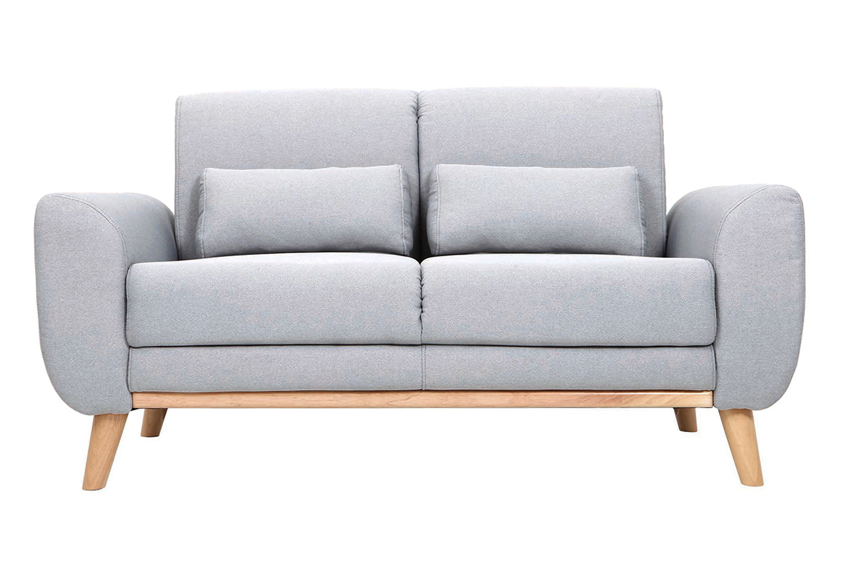 Divano design 2 posti tessuto grigio chiaro piedi in quercia EKTOR