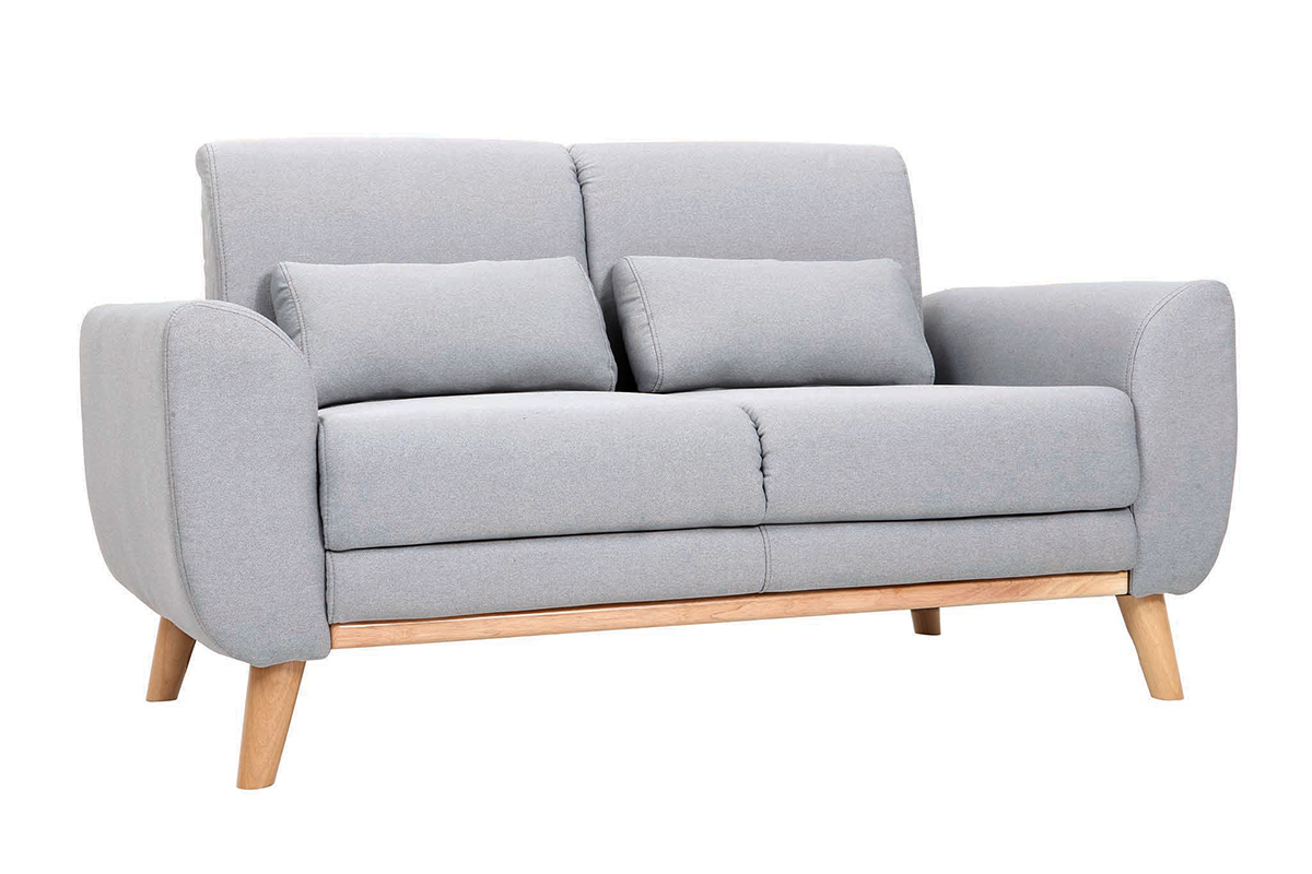 Divano design 2 posti tessuto grigio chiaro piedi in quercia EKTOR