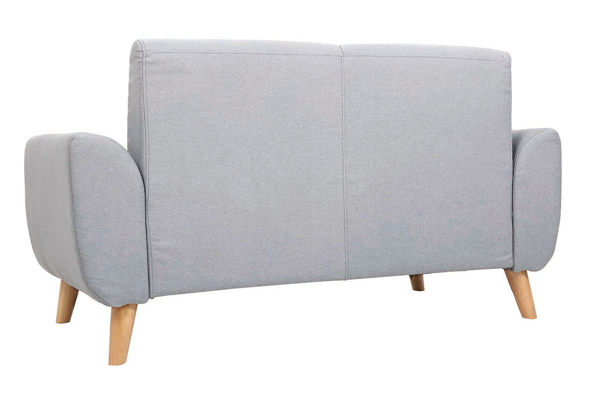 Divano design 2 posti tessuto grigio chiaro piedi in quercia EKTOR