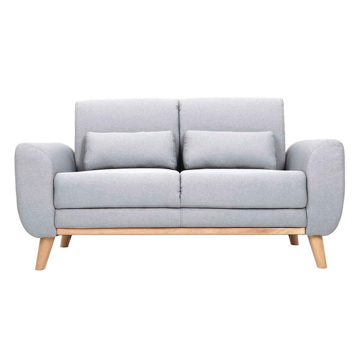 Divano design 2 posti tessuto grigio chiaro piedi in quercia EKTOR