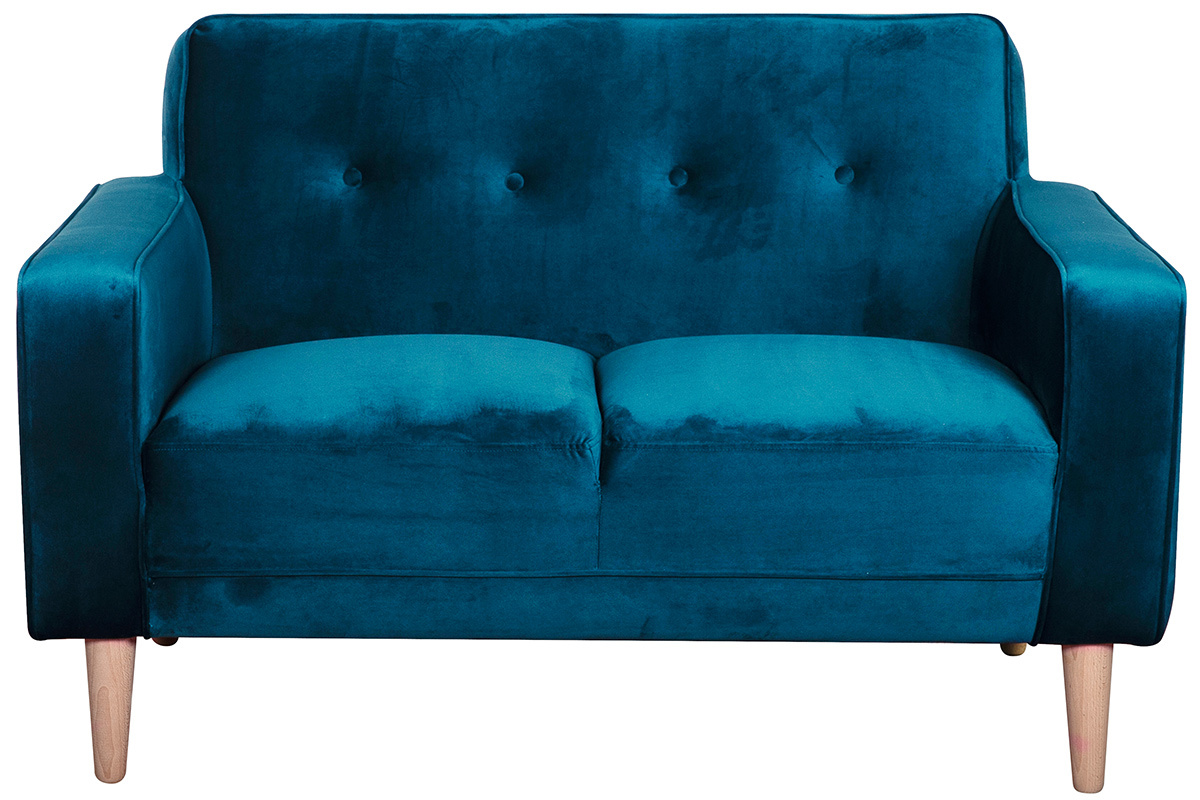Divano design 2 posti velluto blu pavone CIGALE