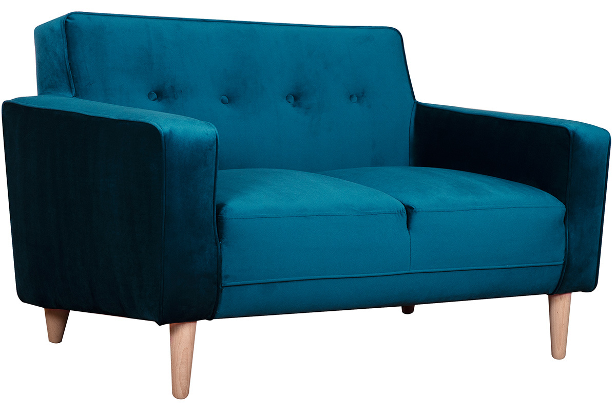 Divano design 2 posti velluto blu pavone CIGALE