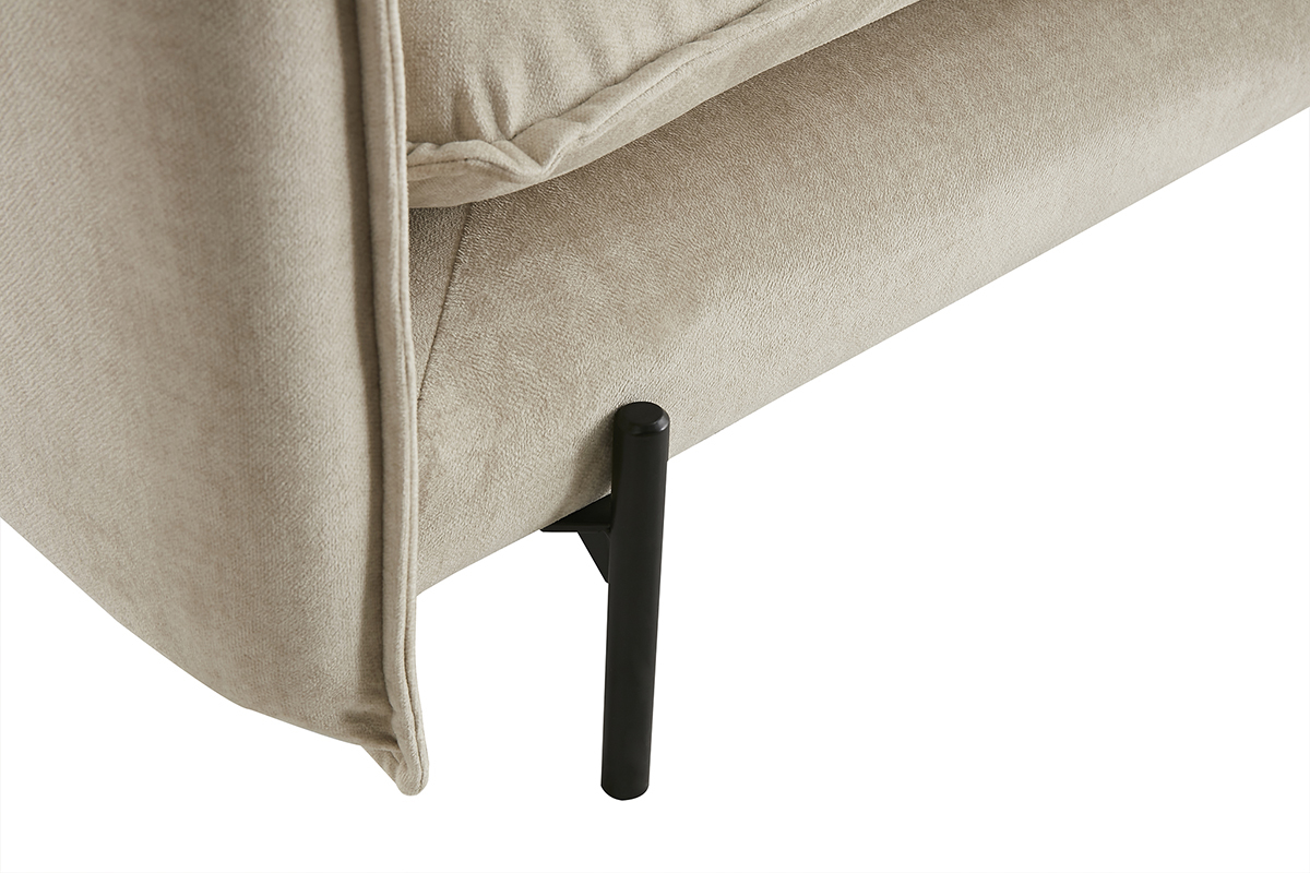 Divano design 3-4 posti in tessuto velluto beige e metallo nero ALMAR