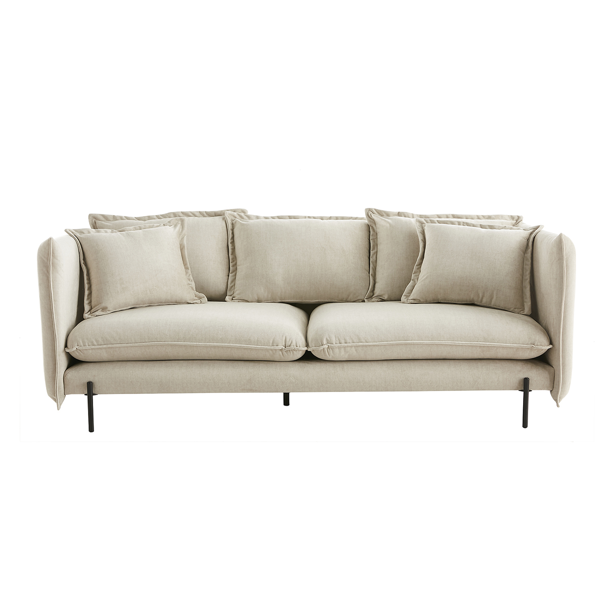Divano design 3-4 posti in tessuto velluto beige e metallo nero ALMAR