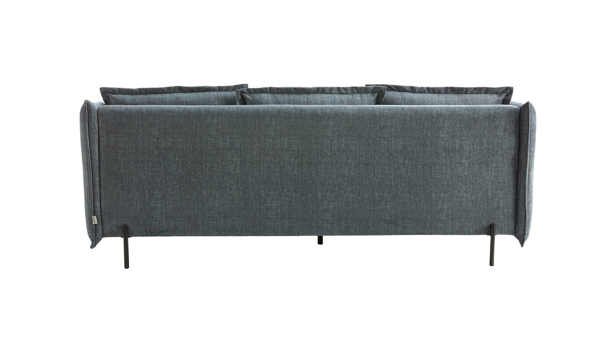 Divano design 3-4 posti in tessuto velluto grigio-blu e metallo nero ALMAR