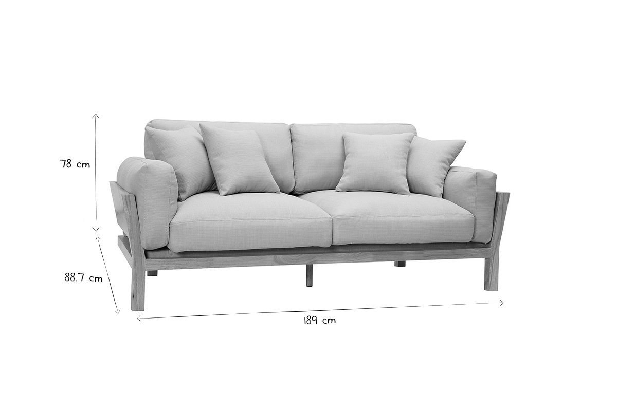 Divano design 3 posti bianco crema piedi in legno KYO