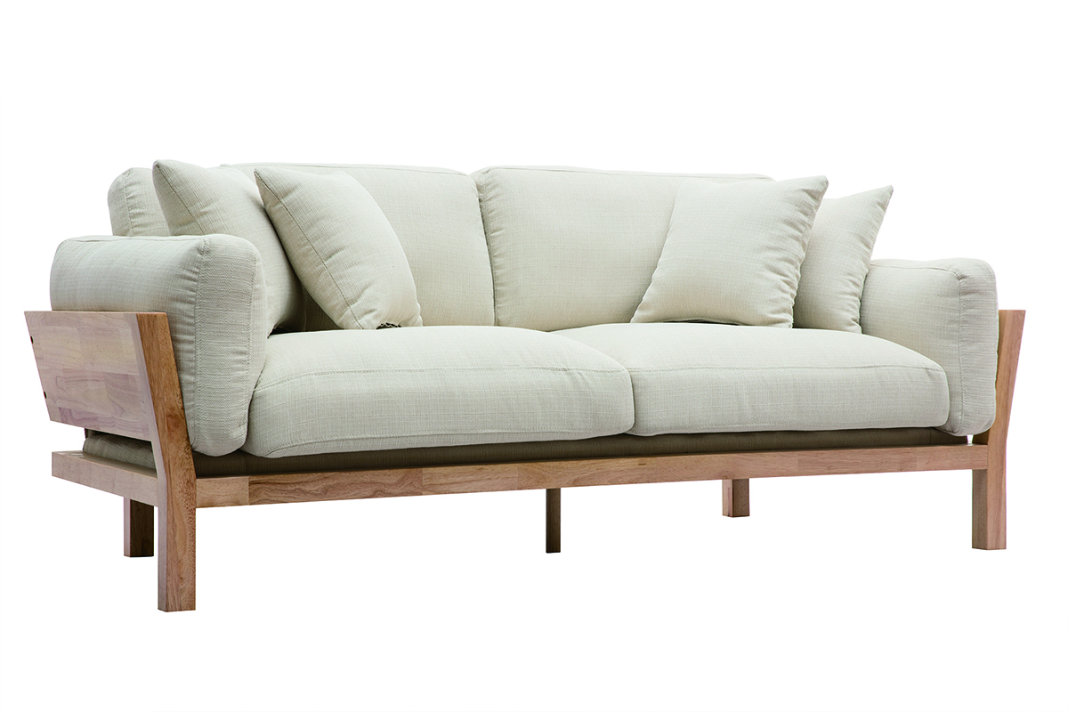 Divano design 3 posti bianco crema piedi in legno KYO