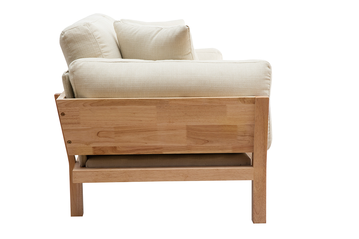 Divano design 3 posti bianco crema piedi in legno KYO