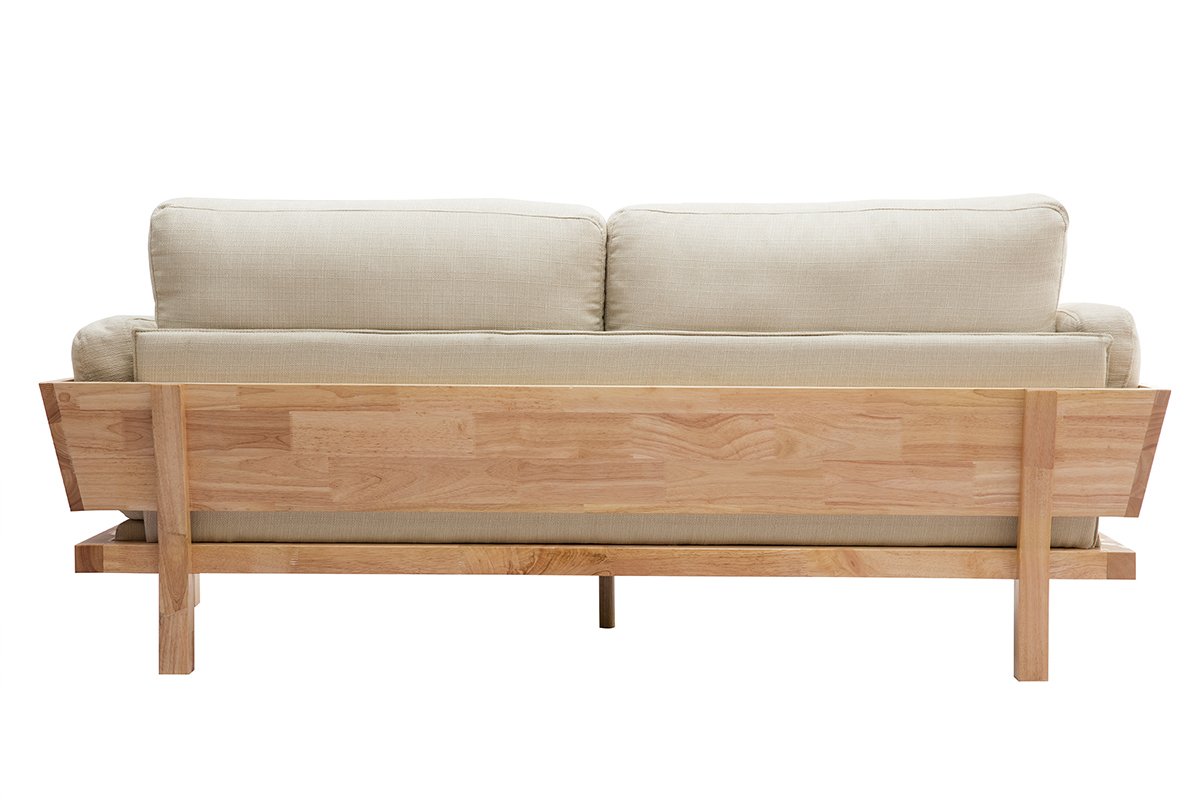 Divano design 3 posti bianco crema piedi in legno KYO