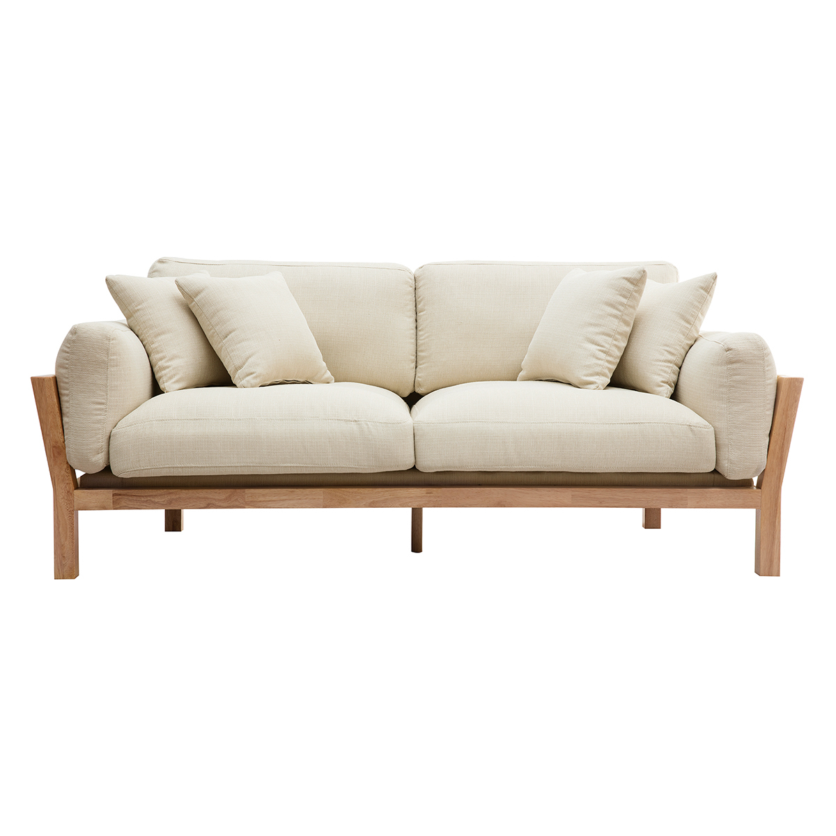Divano design 3 posti bianco crema piedi in legno KYO
