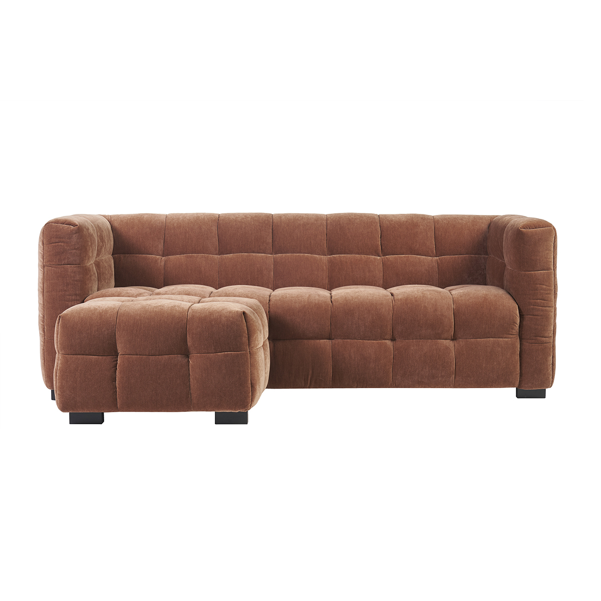 Divano design 3 posti e poggia piedi in tessuto effetto velluto color bruciato CORTO