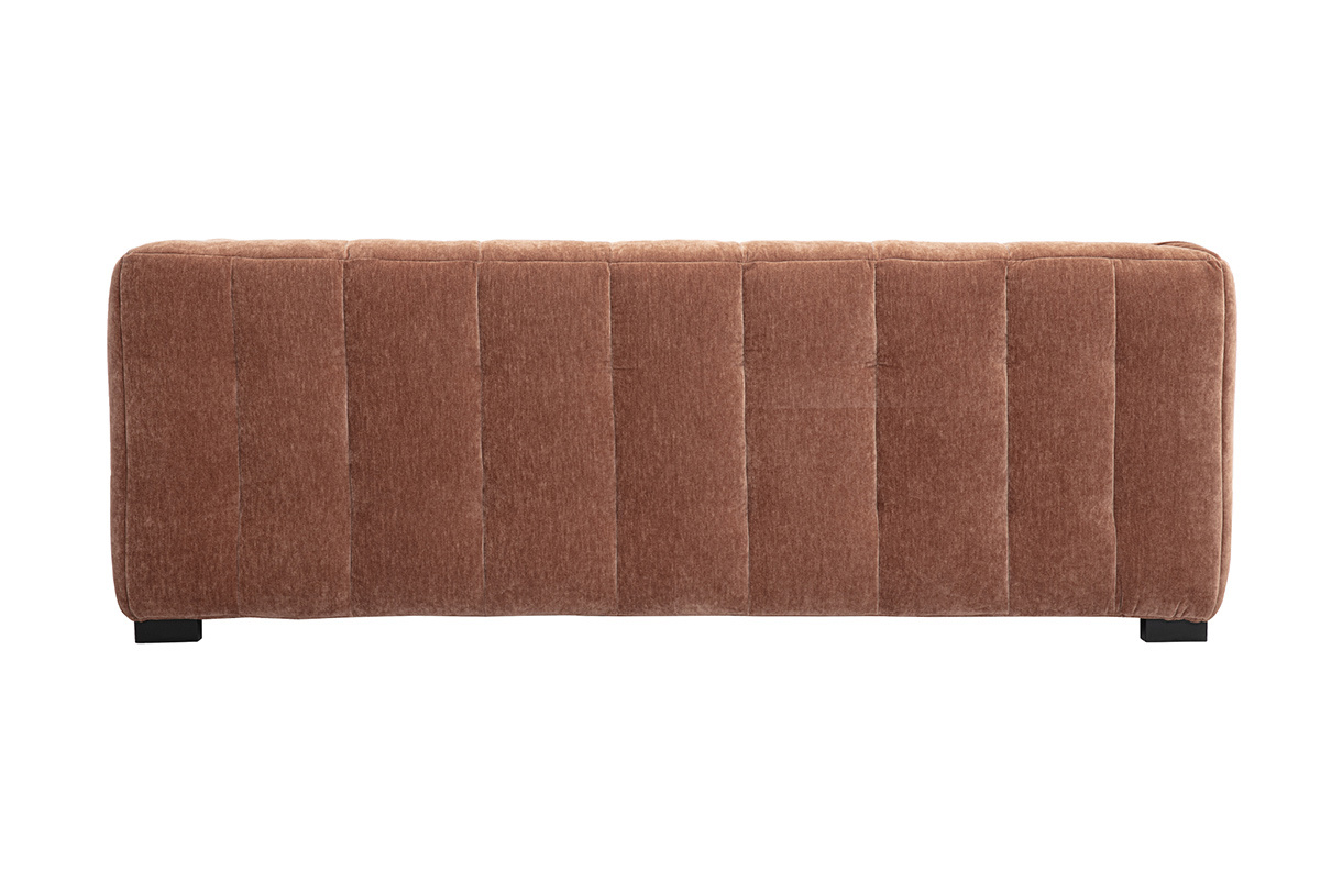 Divano design 3 posti e poggia piedi in tessuto effetto velluto marrone nocciola CORTO