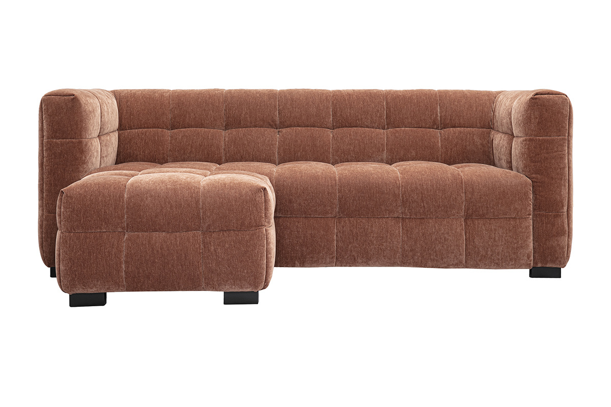 Divano design 3 posti e poggia piedi in tessuto effetto velluto marrone nocciola CORTO