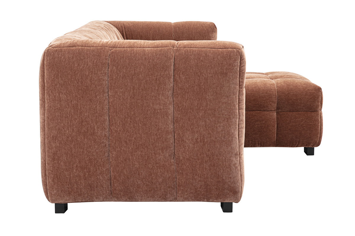 Divano design 3 posti e poggia piedi in tessuto effetto velluto marrone nocciola CORTO