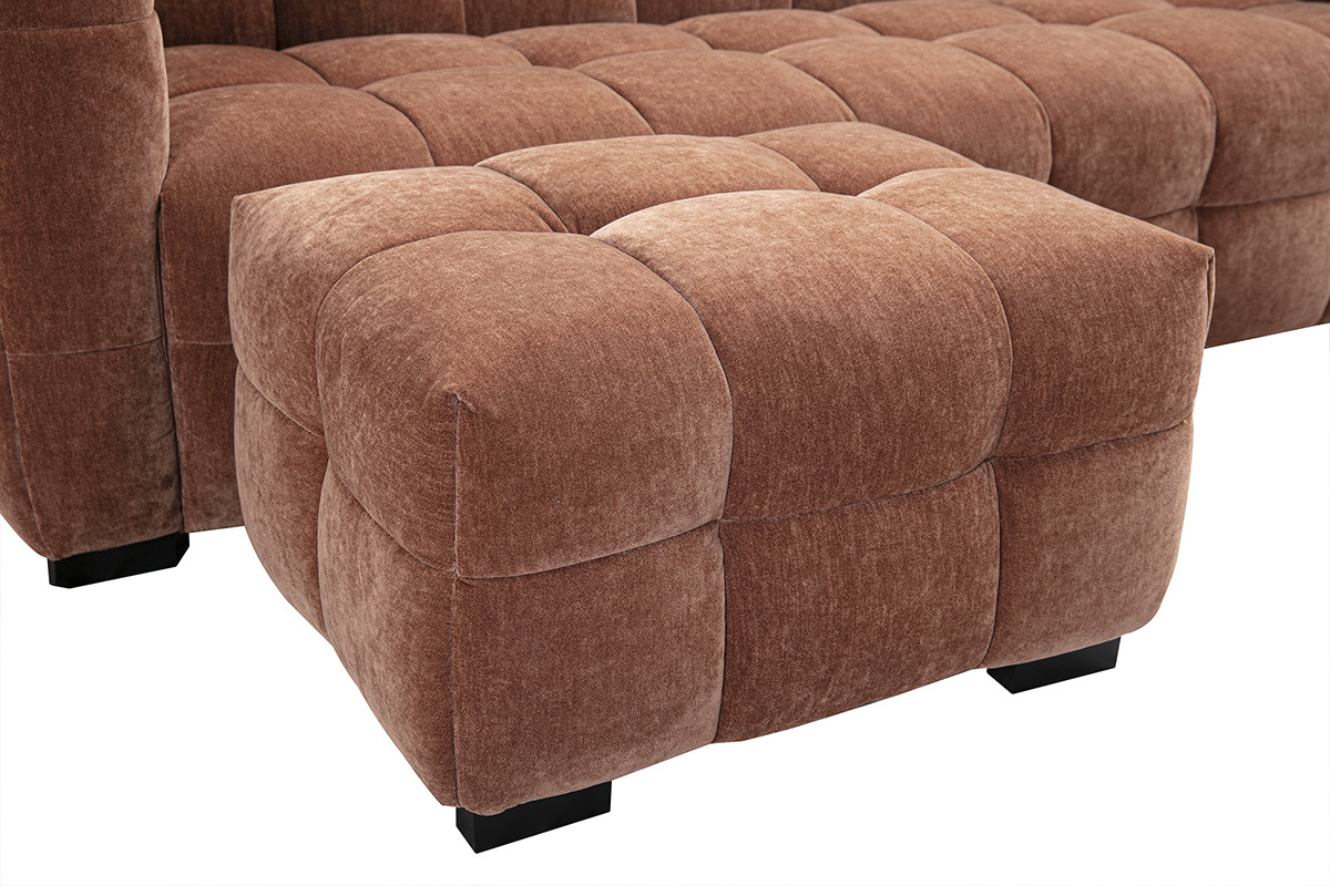 Divano design 3 posti e poggia piedi in tessuto effetto velluto marrone nocciola CORTO