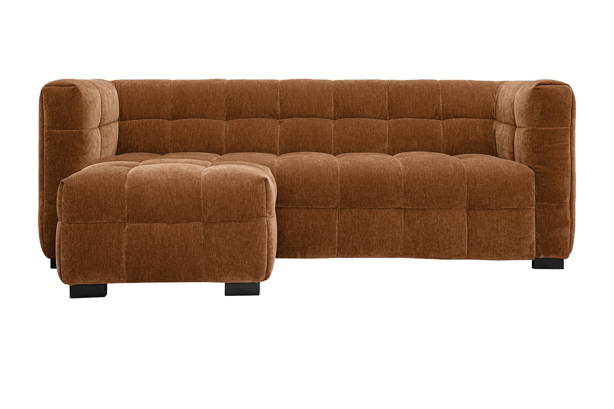 Divano design 3 posti e poggia piedi in tessuto effetto velluto marrone nocciola CORTO