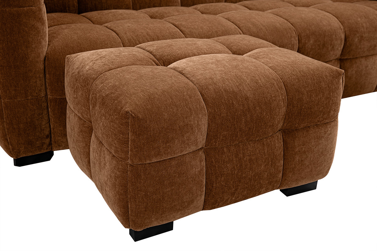 Divano design 3 posti e poggia piedi in tessuto effetto velluto marrone nocciola CORTO