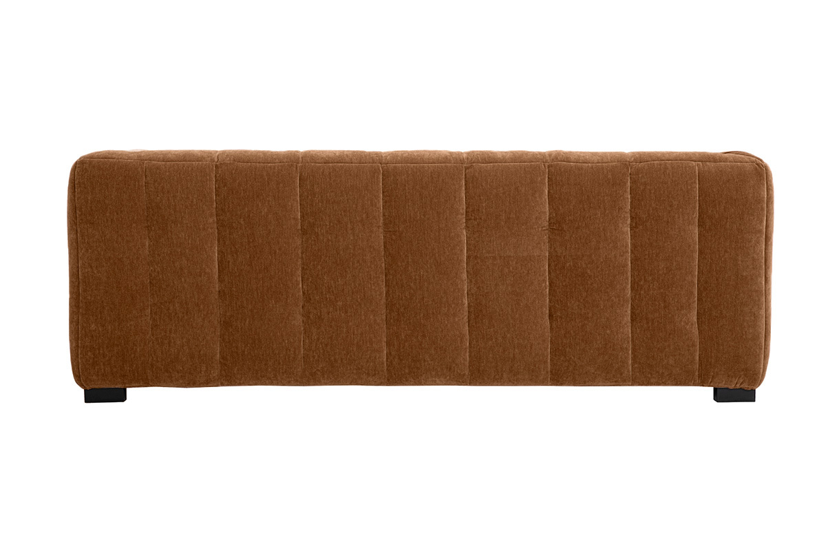 Divano design 3 posti e poggia piedi in tessuto effetto velluto marrone nocciola CORTO