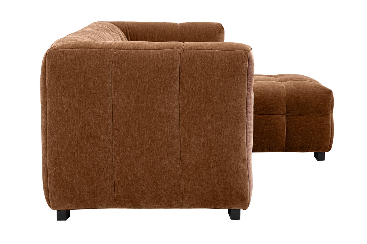 Divano design 3 posti e poggia piedi in tessuto effetto velluto marrone nocciola CORTO