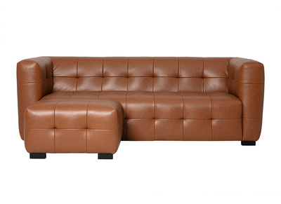 Divano design 3 posti e poggiapiedi in pelle marrone CORTO