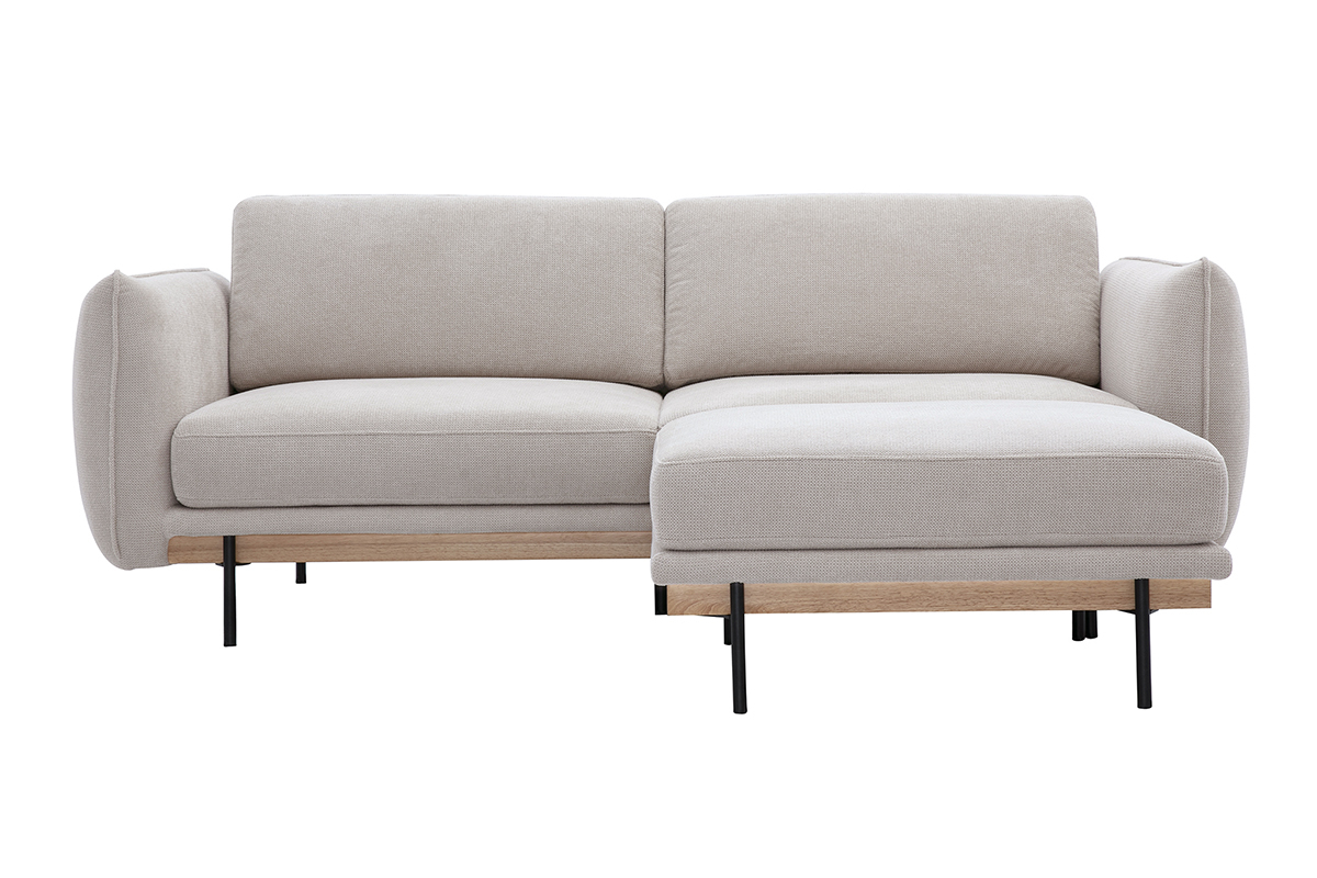 Divano design 3 posti e poggiapiedi in tessuto ciniglia beige e metallo nero TODD